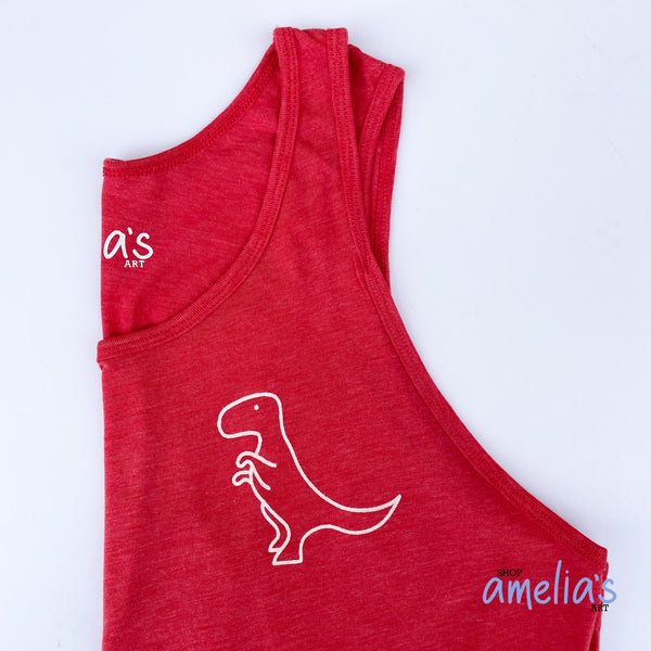 T-Rex Dinosaur - Red Triblend Tank Top